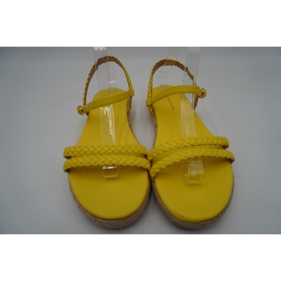 Stuart Weitzman Braided Leather Jute Sole Ankle Strap Yellow Sandals Size 7.5 - Picture 2 of 15